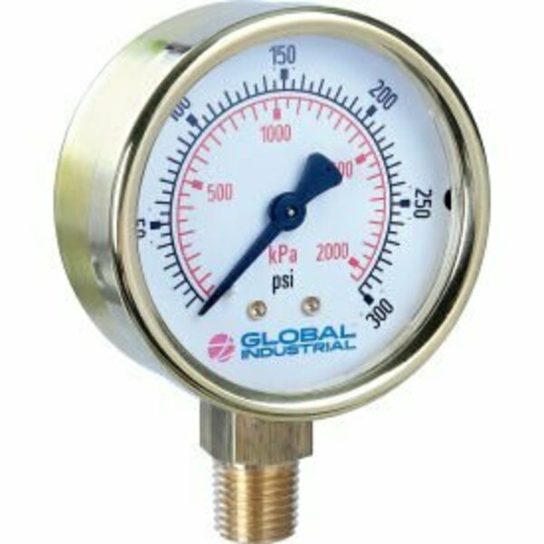 Wika Instrument Global Industrial„¢ 2-1/2" Pressure Gauge, 60 PSI/KPA, 1/4" NPT LM, Polished Brass 52925605